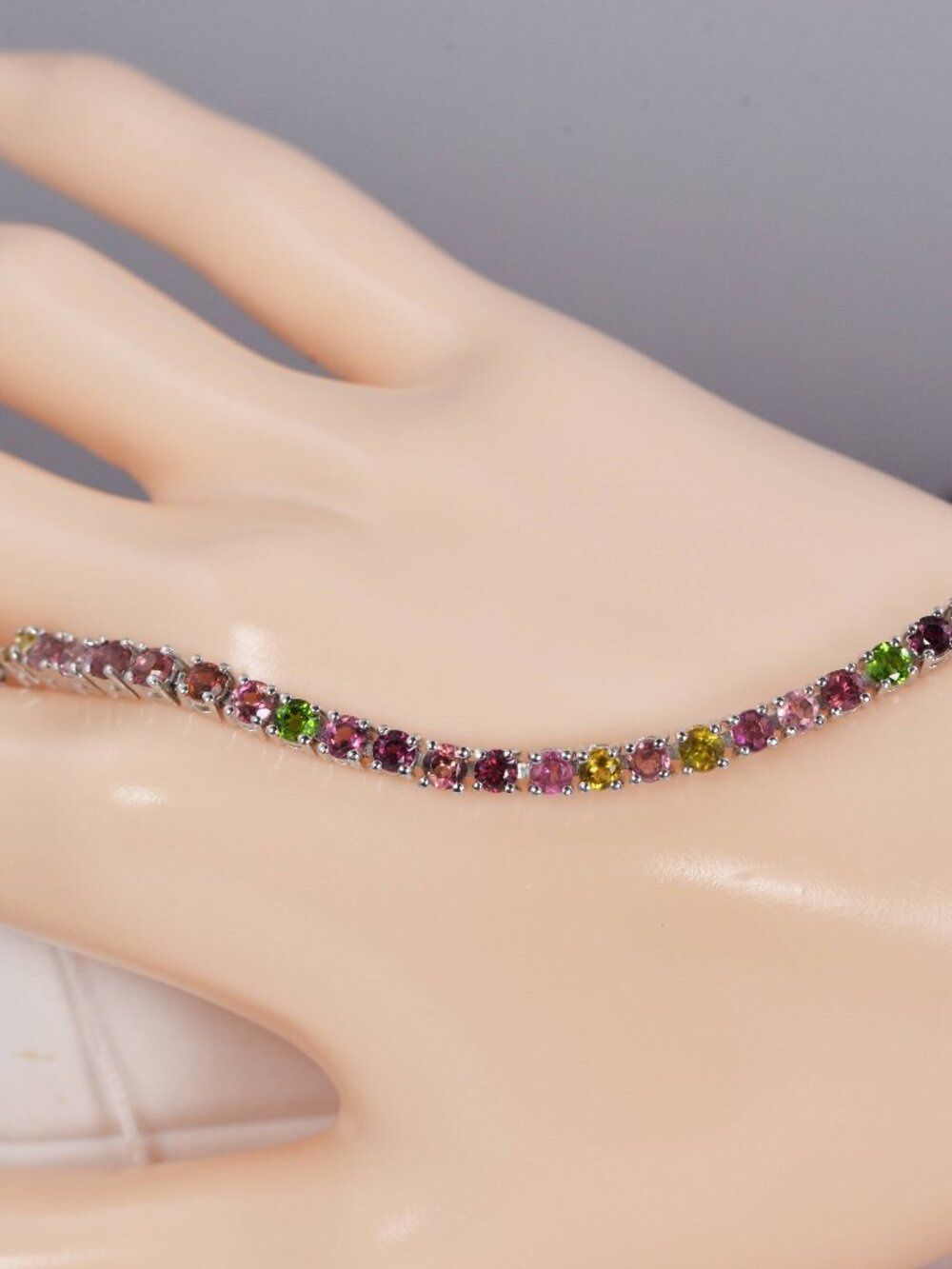 Natural Tourmaline Tennis Bracelet Real Solid 925, 7" - Picture 2 of 3